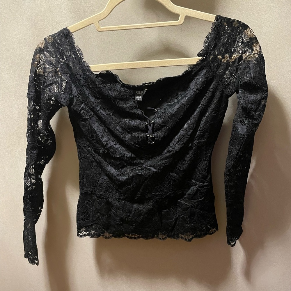 Black guess lace off the shoulder shirt
